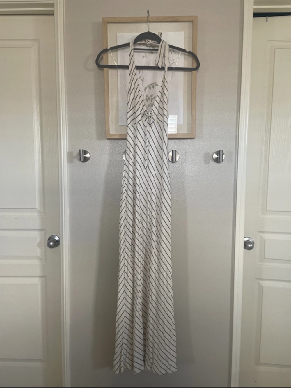 wild fable Cream Halter Midi Dress with Thin Brown Stripes